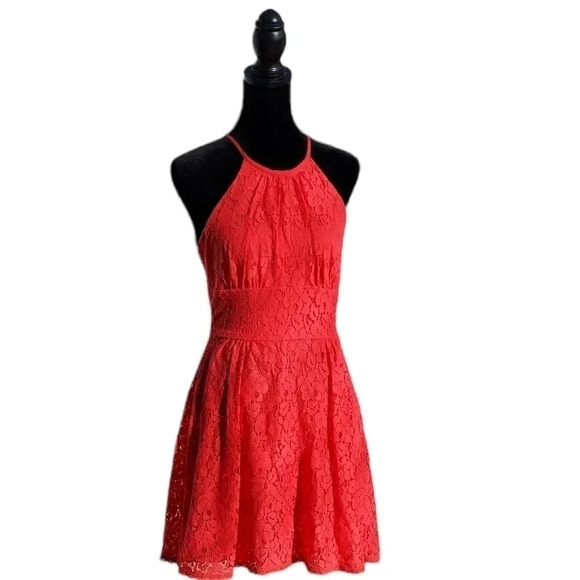 B. Darlin Peach Lace Mini Dress Size 1/2 - Picture 4 of 13